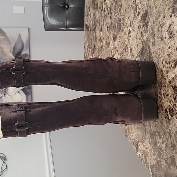 UGG Jillian Shearling Knee Boots Suede Leather Tall Brown Sheepskin Wint… - Picture 3 of 10